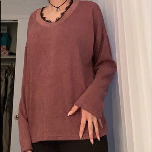 magenta light sweater with lace trim